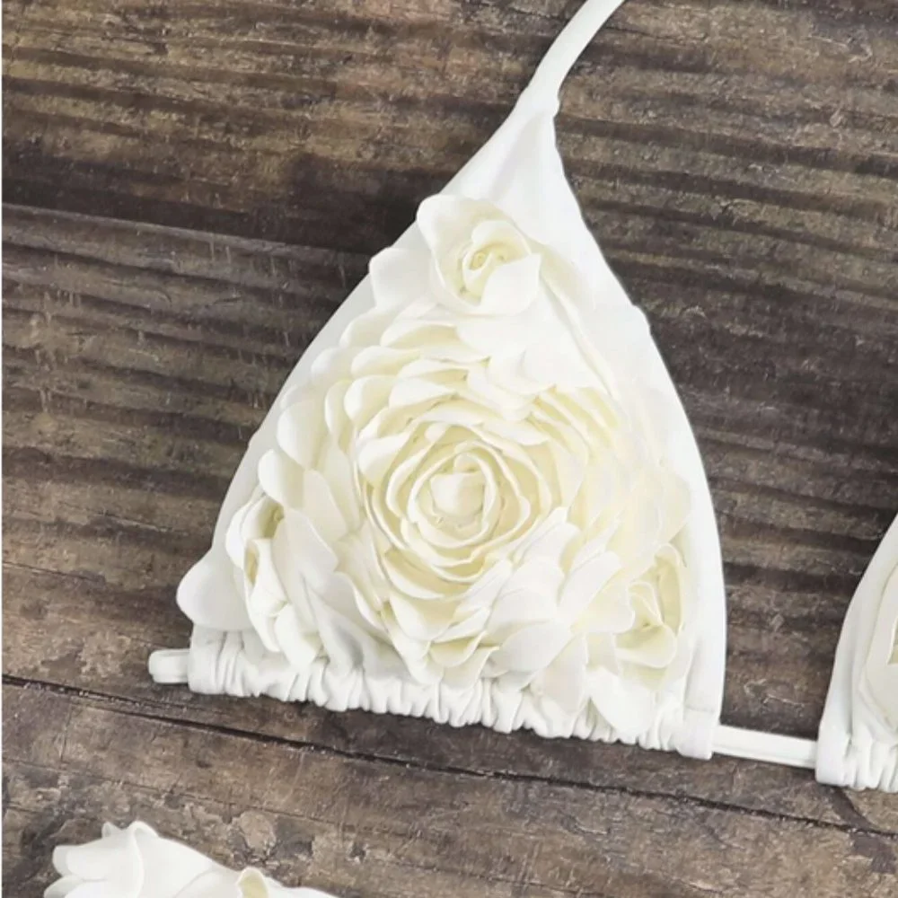 Trending now floral detail tie neck bikini white - Picture 5 of 7